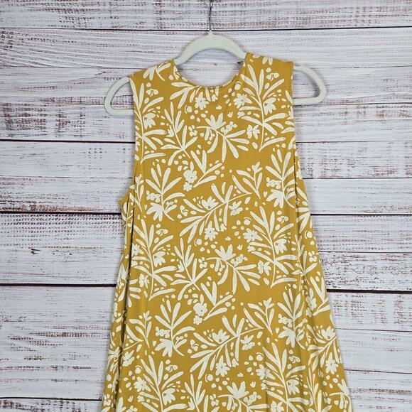 Garnet Hill Midi Dress Sz L Yellow Floral Sleeveless Tencel Spandex Flowy Slits - Picture 4 of 13